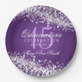 Quinceanera Birthday Party Sparging Wave Paars Papieren Bordje (Voorkant)
