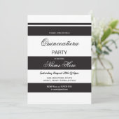 Quinceanera Birthday Party Stripe Black Invite 15 Kaart (Staand voorkant)