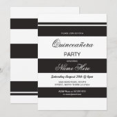 Quinceanera Birthday Party Stripe Black Invite 15 Kaart (Voorkant / Achterkant)