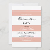 Quinceanera Birthday Party Stripe Coral Invite 15 Kaart (Voorkant)