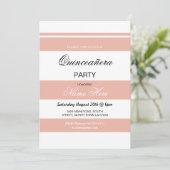 Quinceanera Birthday Party Stripe Coral Invite 15 Kaart (Staand voorkant)
