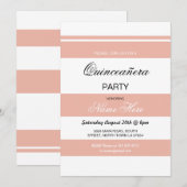Quinceanera Birthday Party Stripe Coral Invite 15 Kaart (Voorkant / Achterkant)