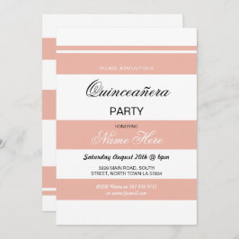 Quinceanera Birthday Party Stripe Coral Invite 15 Kaart