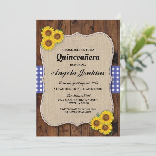 Quinceanera Birthday Party Sunflower BBQ Invite Kaart (Staand voorkant)