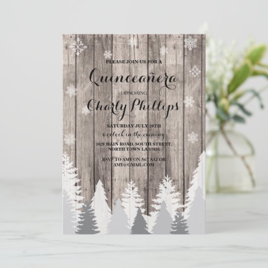 Quinceanera Birthday Party Winter Trees Invite Kaart (Staand voorkant)