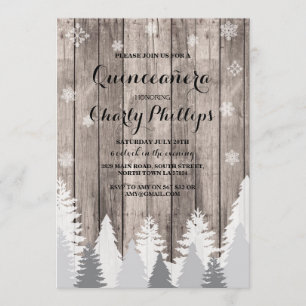 Quinceanera Birthday Party Winter Trees Invite Kaart