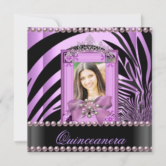 Quinceanera Birthday Party Zebra Lila Pearl Kaart (Voorkant)