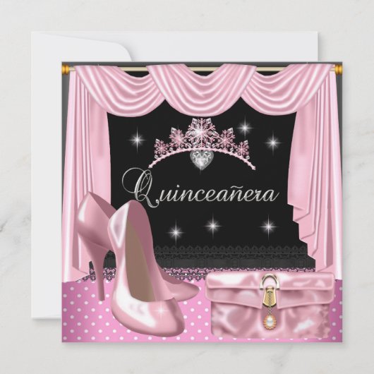Quinceanera Birthday Pink Black White Kaart (Voorkant)