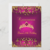 Quinceanera Birthday Pink Tiara Gold Gem Jewel Kaart (Voorkant)
