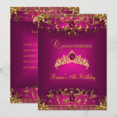 Quinceanera Birthday Pink Tiara Gold Gem Jewel Kaart (Voorkant / Achterkant)