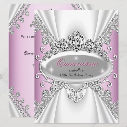 Quinceañera Birthday Princess Pink Diamonds Kaart (Voorkant / Achterkant)