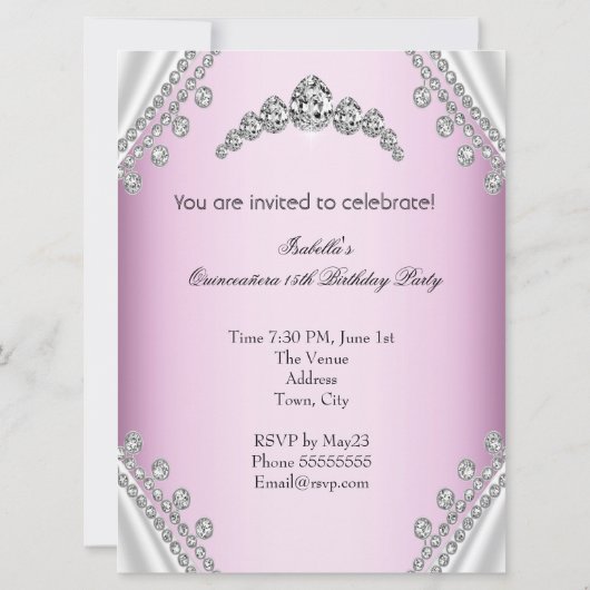 Quinceañera Birthday Princess Pink Diamonds Kaart (Achterkant)