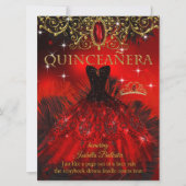 Quinceanera Birthday Red Black Feathers Tiara Gold Kaart (Voorkant)