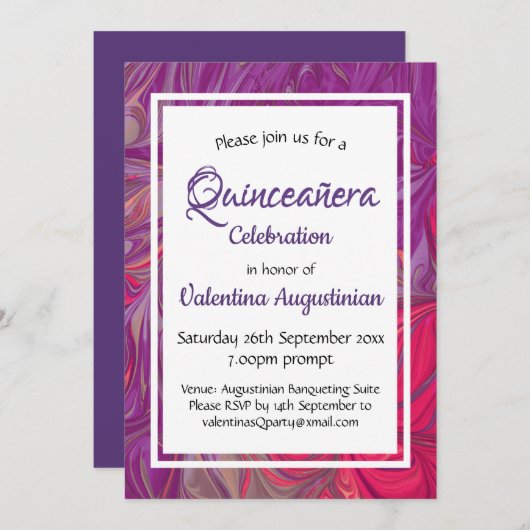 Quinceañera Birthday Retro Aangepast PAARS Kaart (Voorkant / Achterkant)