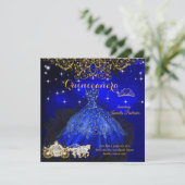 Quinceanera Birthday Royal Blue Fairytale Tiara Kaart (Staand voorkant)