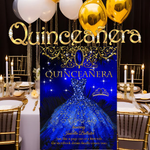Quinceanera Birthday Royal Blue Feather Tiara Gold Kaart