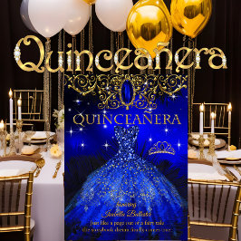 Quinceanera Birthday Royal Blue Feather Tiara Gold Kaart