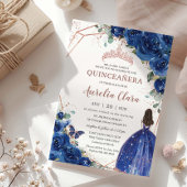 Quinceañera Birthday Royal Blue Floral Princess Kaart