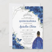 Quinceañera Birthday Royal Blue Floral Princess Kaart (Voorkant)