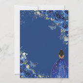 Quinceañera Birthday Royal Blue Floral Princess Kaart (Achterkant)