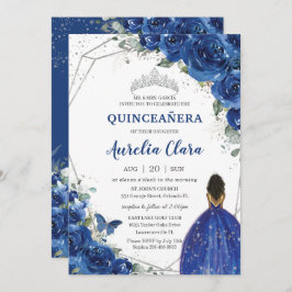 Quinceañera Birthday Royal Blue Floral Princess Kaart