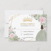 Quinceañera Birthday Sage Green Soft Pink Floral RSVP Kaartje (Voorkant)