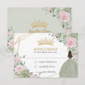 Quinceañera Birthday Sage Green Soft Pink Floral RSVP Kaartje (Voorkant / Achterkant)