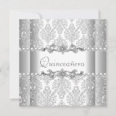 Quinceañera Birthday Silver White Pearl Lace Kaart (Voorkant)