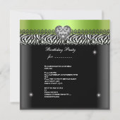 Quinceanera Birthday Zebra Lime Green Black White Kaart (Achterkant)