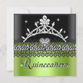 Quinceanera Birthday Zebra Lime Green Black White Kaart (Voorkant)