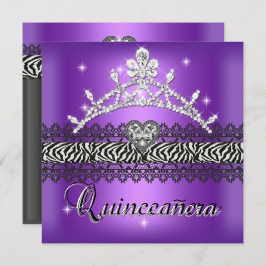Quinceanera Birthday Zebra Paars Black White Kaart (Voorkant / Achterkant)