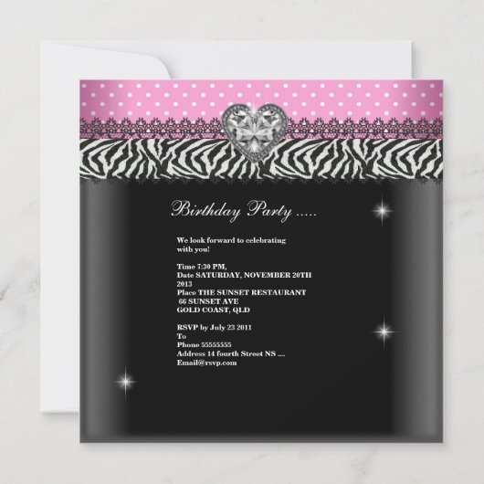 Quinceanera Birthday Zebra Roze zwart wit Kaart (Achterkant)