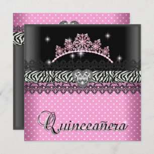 Quinceanera Birthday Zebra Roze zwart wit Kaart