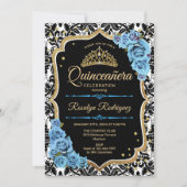 Quinceanera - Black Blue Gold Kaart (Voorkant)