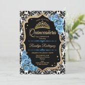 Quinceanera - Black Blue Gold Kaart (Staand voorkant)