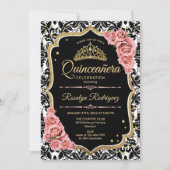 Quinceanera - Black Blush Pink Gold Kaart (Voorkant)