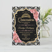 Quinceanera - Black Blush Pink Gold Kaart (Staand voorkant)