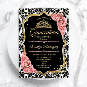 Quinceanera - Black Blush Pink Gold Kaart