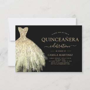 Quinceanera Black en Gold Glitter Sparkle Kaart