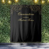 Quinceanera Black en Gold Photo Booth Backdrop Wandkleed