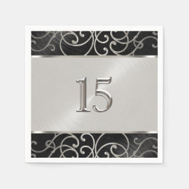 Quinceanera Black en Silver Filigree Swirls Servet