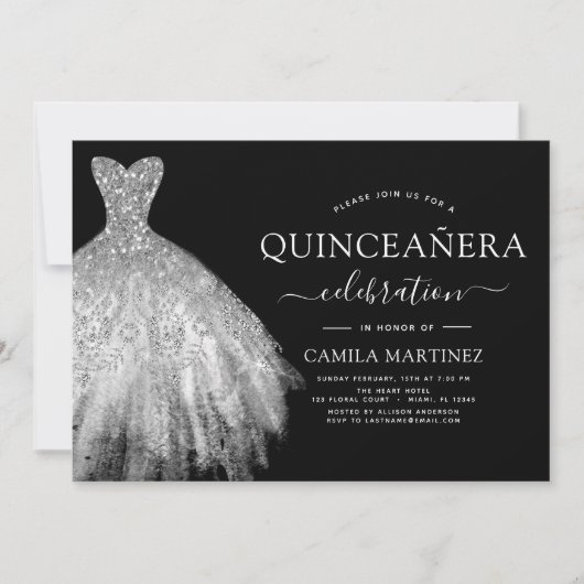Quinceanera Black en Silver Glitter Sparkle Kaart (Voorkant)
