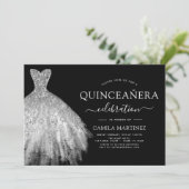 Quinceanera Black en Silver Glitter Sparkle Kaart (Staand voorkant)