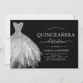 Quinceanera Black en Silver Glitter Sparkle Kaart