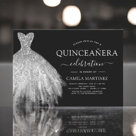 Quinceanera Black en Silver Glitter Sparkle Kaart
