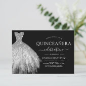 Quinceanera Black en Silver Glitter Sparkle Kaart (Staand voorkant)