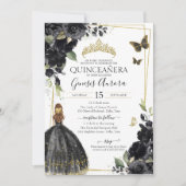 Quinceañera Black Floral Butterfly Kaart (Voorkant)