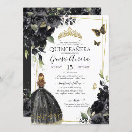 Quinceañera Black Floral Butterfly Kaart