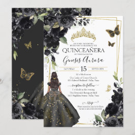 Quinceañera Black Floral Gold Butterfly Dress Kaart