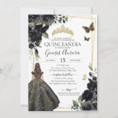 Quinceañera Black Floral Gold Butterfly Dress Kaart (Voorkant)